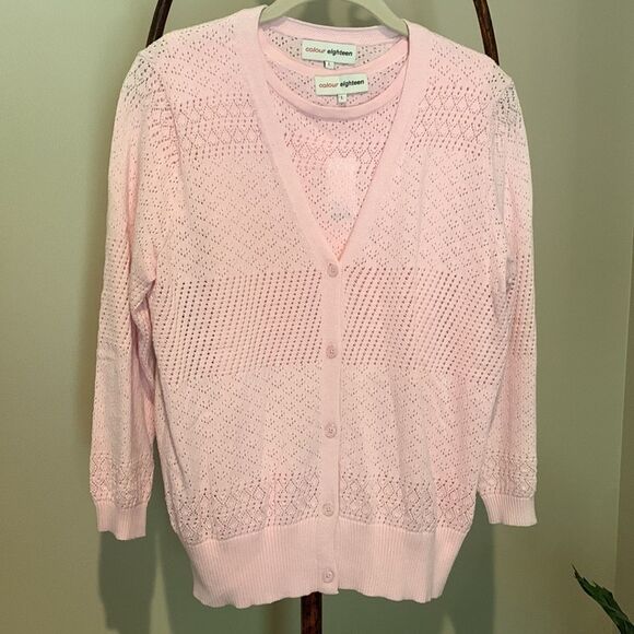 Pink Openwork Cardigan Sweater Set - Picture 2 of 9